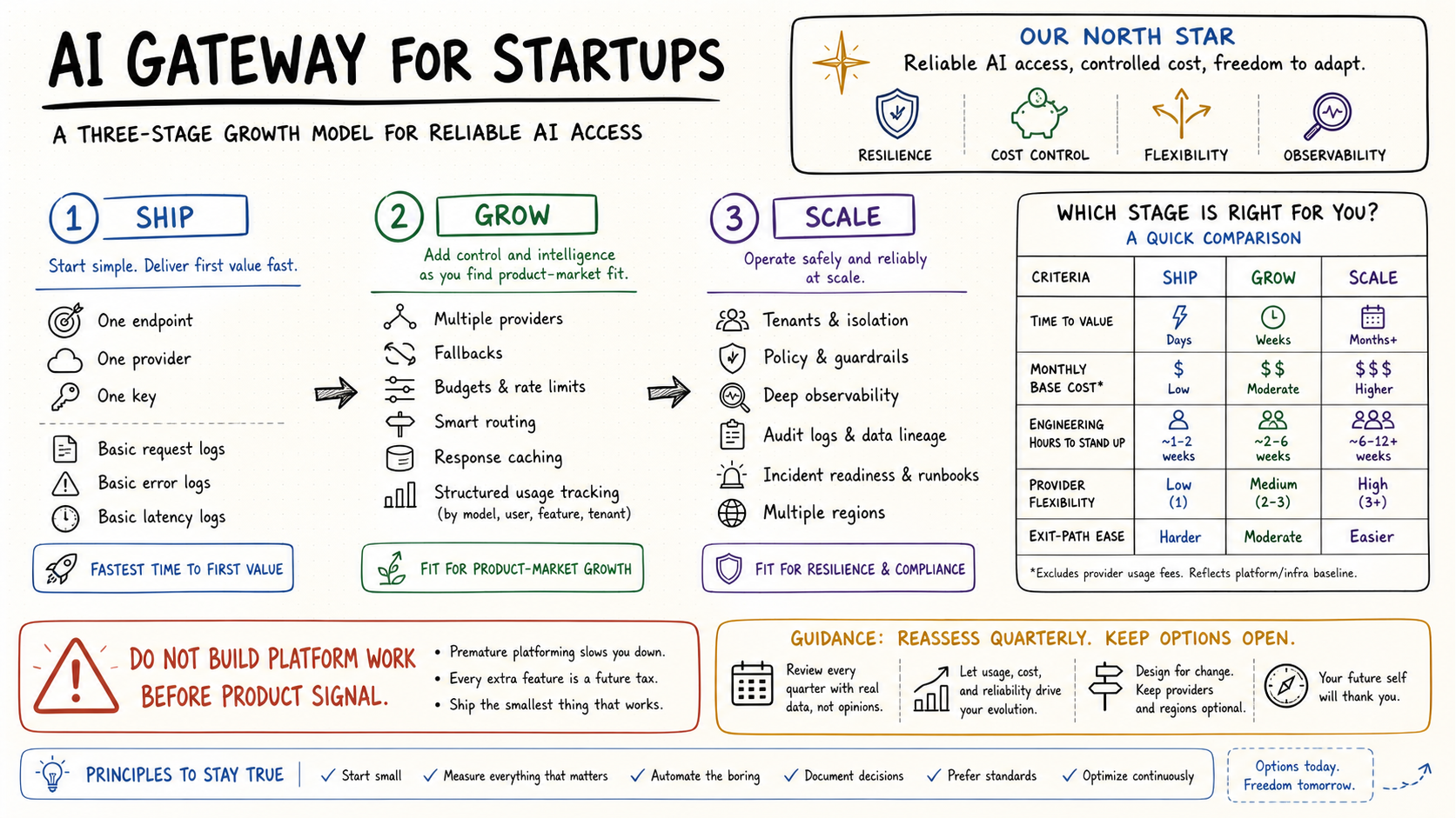 AI gateway decision path for startups across launch, growth, and scale stages