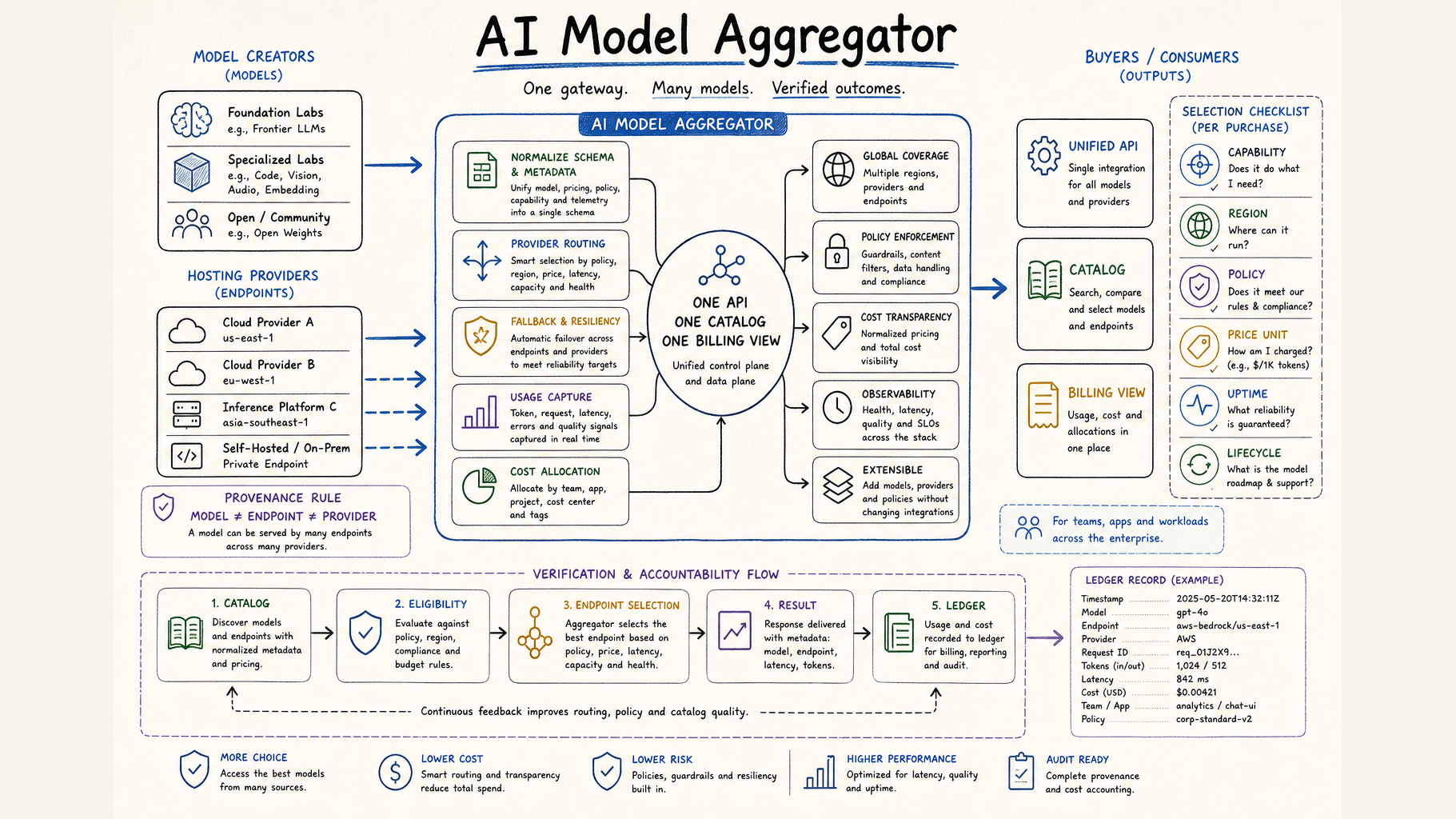 AI model aggregator connecting creators and hosting providers to one API catalog and billing view