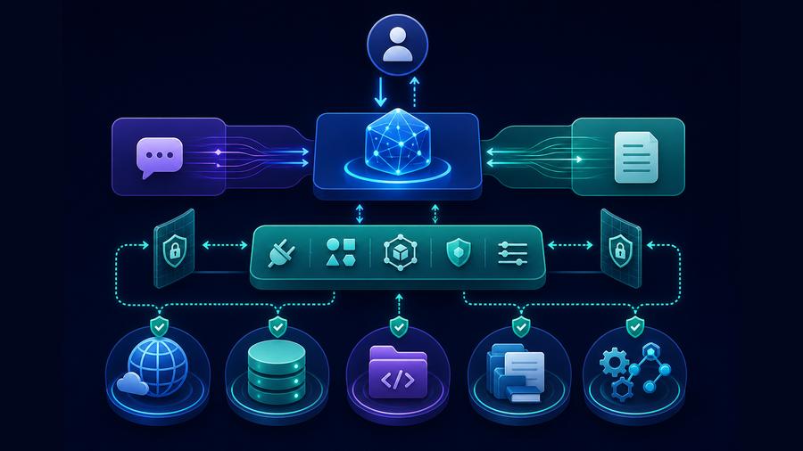DeepSeek tool calls routed through a permission-gated MCP host to data, databases, code, files, and API tools