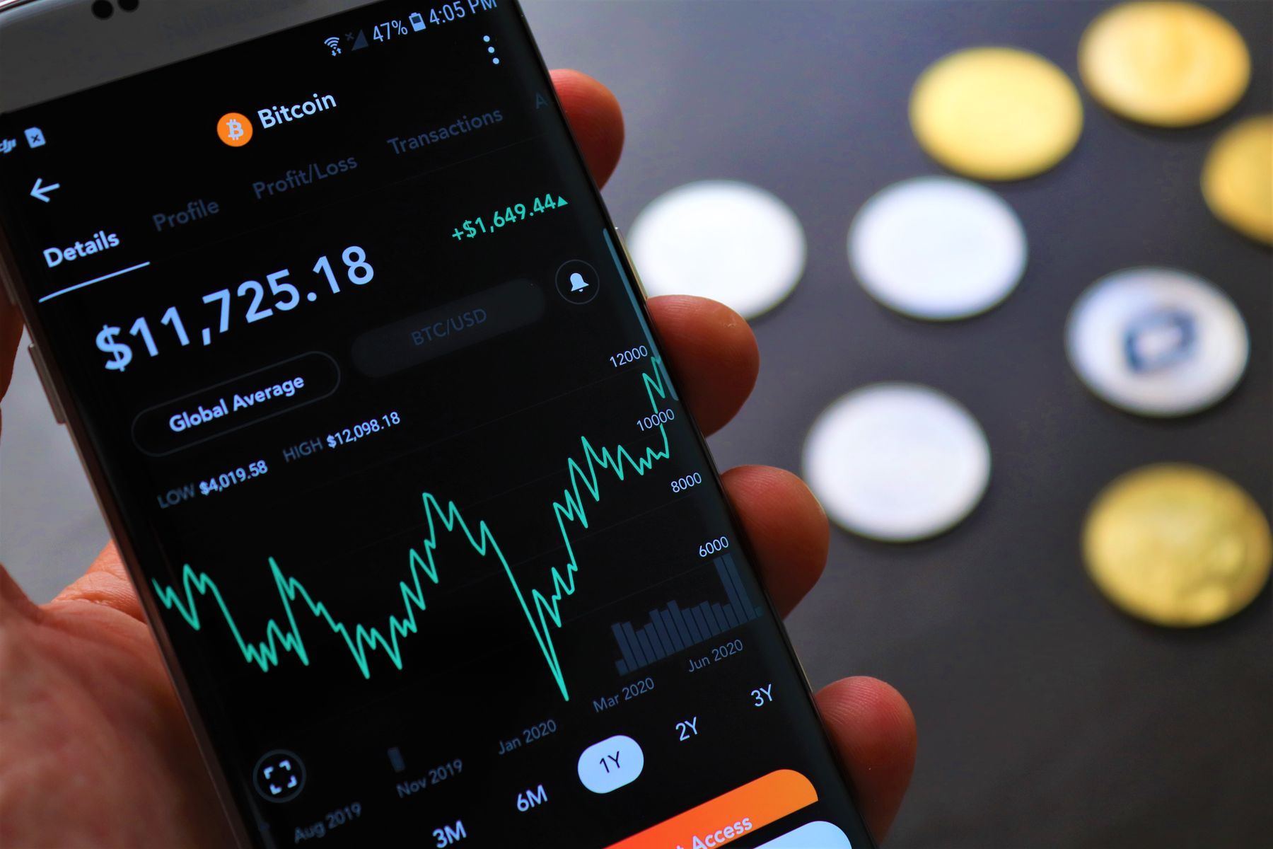 cryptocurrency prices displayed on a mobile market app