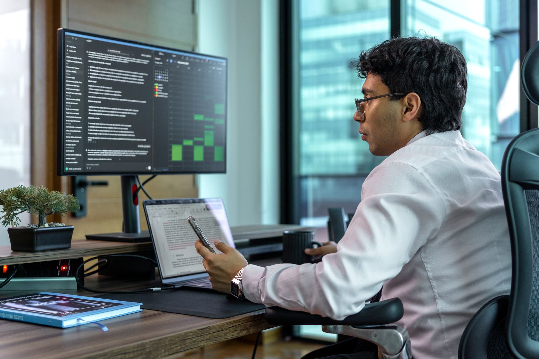 Financial analyst working across market data terminals
