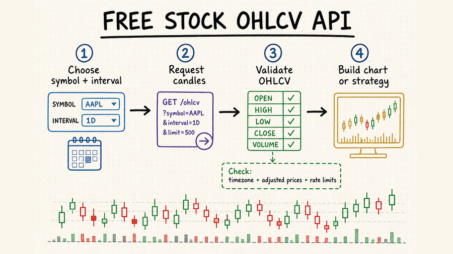 Whiteboard workflow for requesting, validating, and using free stock OHLCV candle data