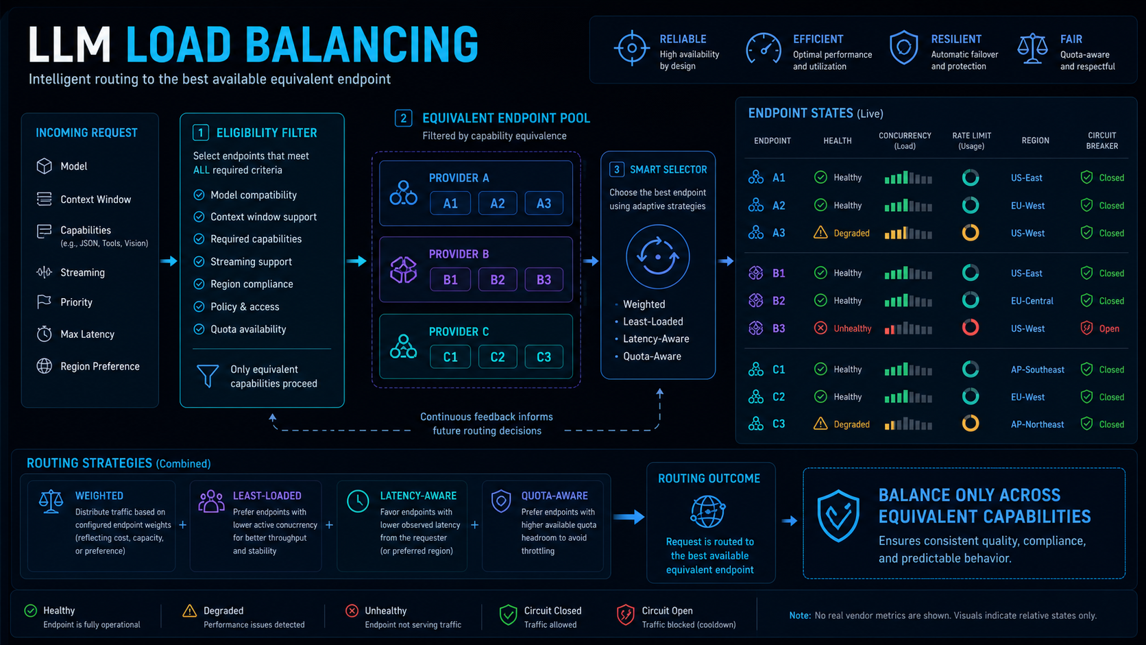 LLM load balancing strategy map
