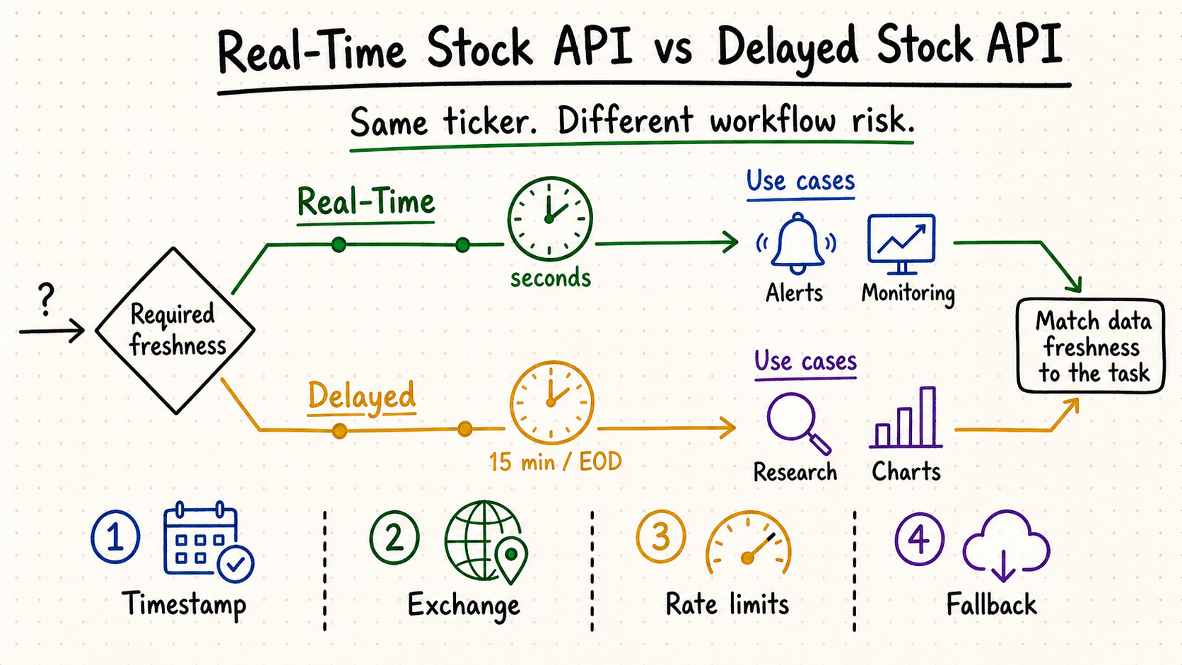 Real-time stock API versus delayed stock API workflow