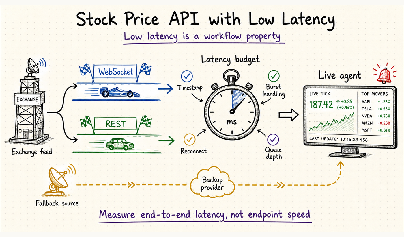 Stock price API with low latency workflow diagram