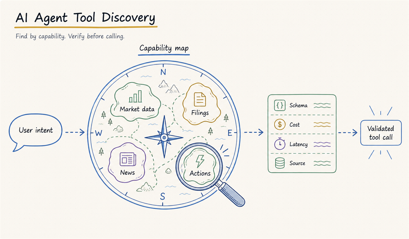 AI agent tool discovery workflow from intent to validated call