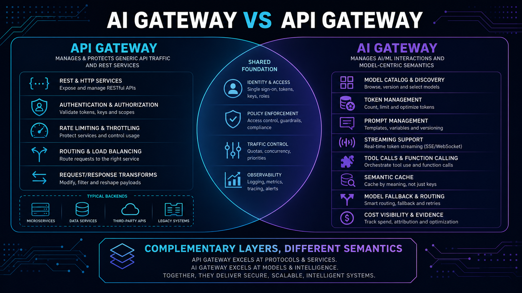 AI gateway versus API gateway responsibilities, overlap and complementary layers