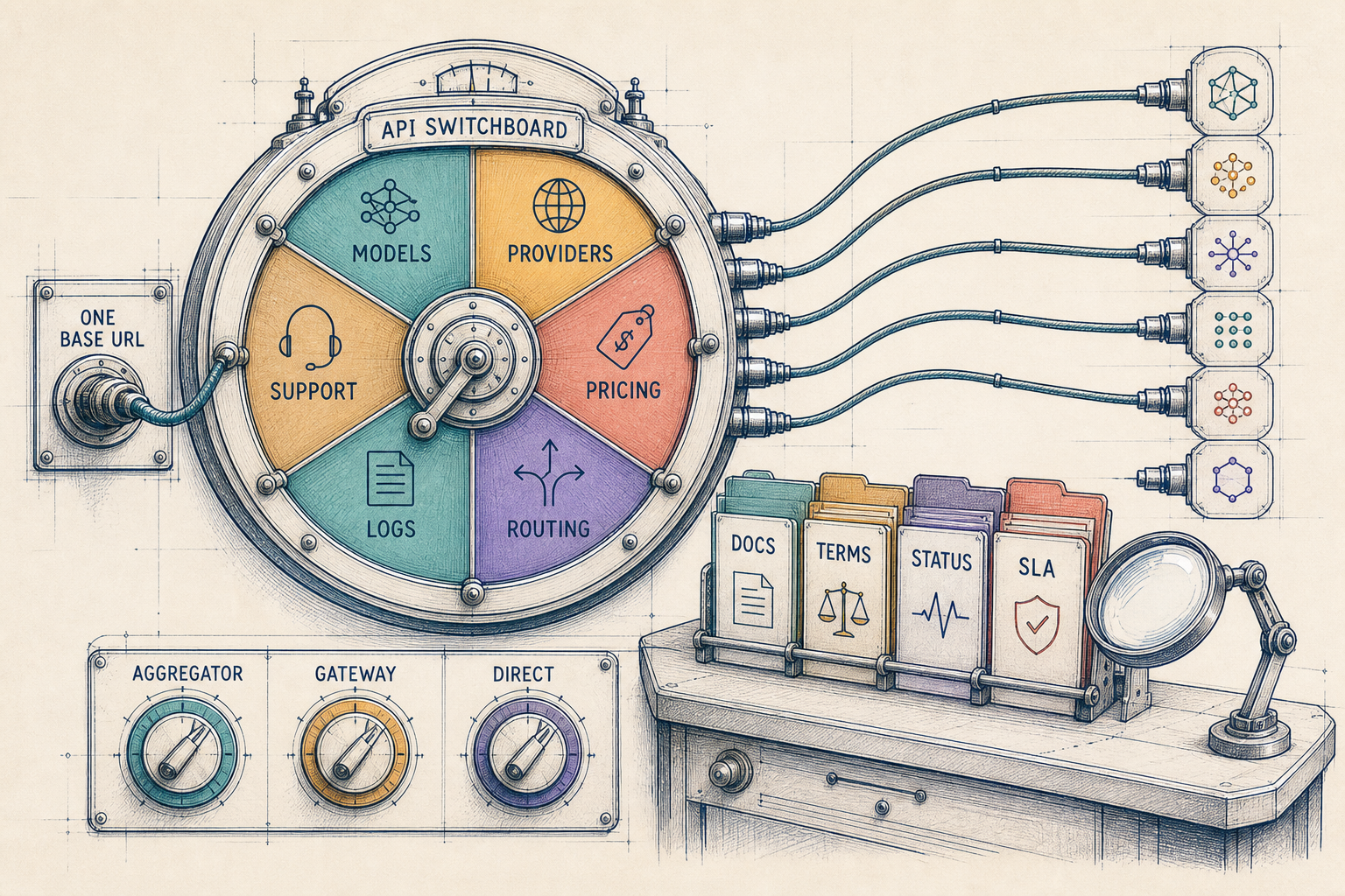 Circular API switchboard and transparency inspection bench for evaluating APIpie alternatives