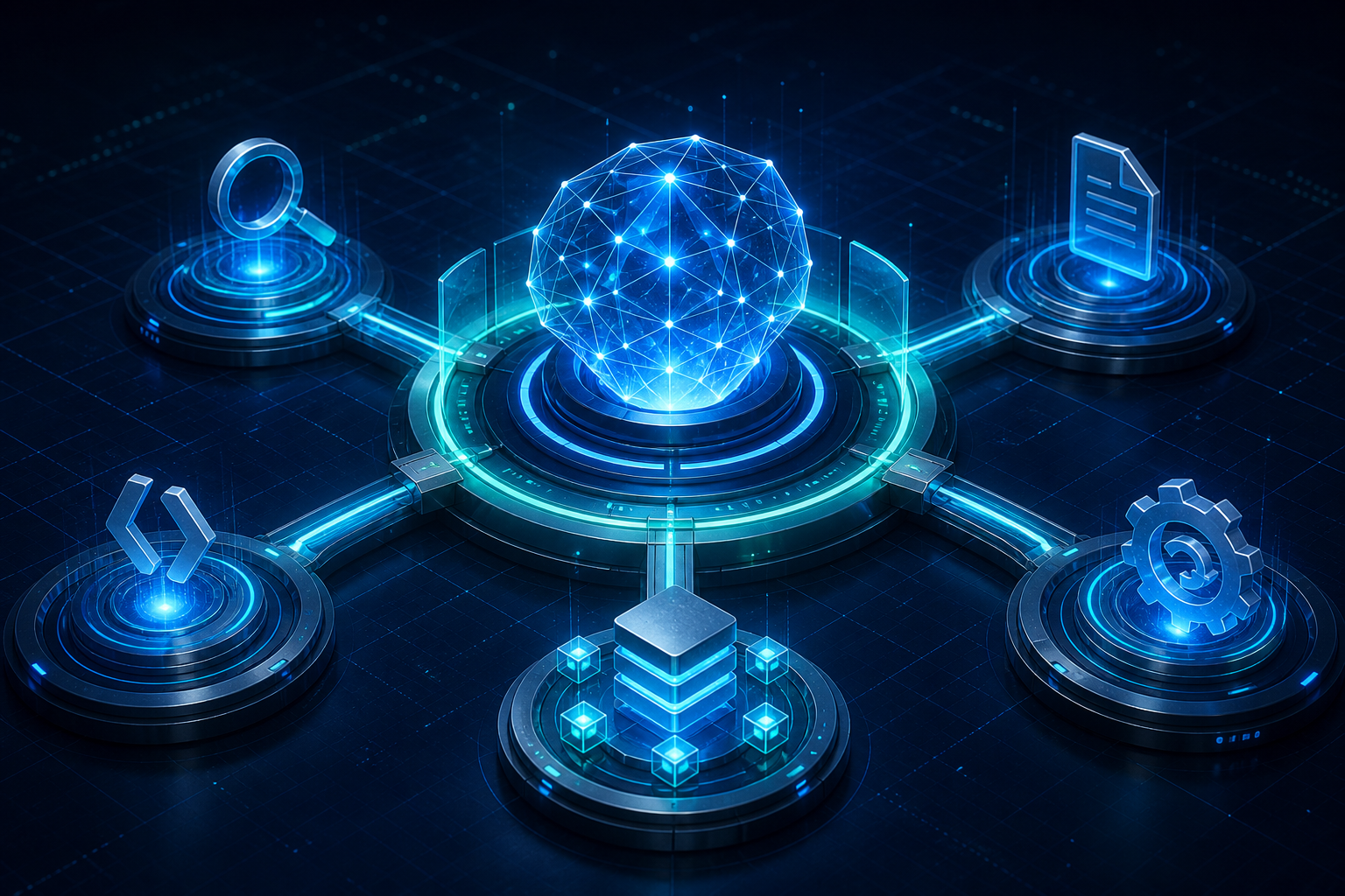 Qwen reasoning hub connecting securely to search, documents, code, data, and automation APIs