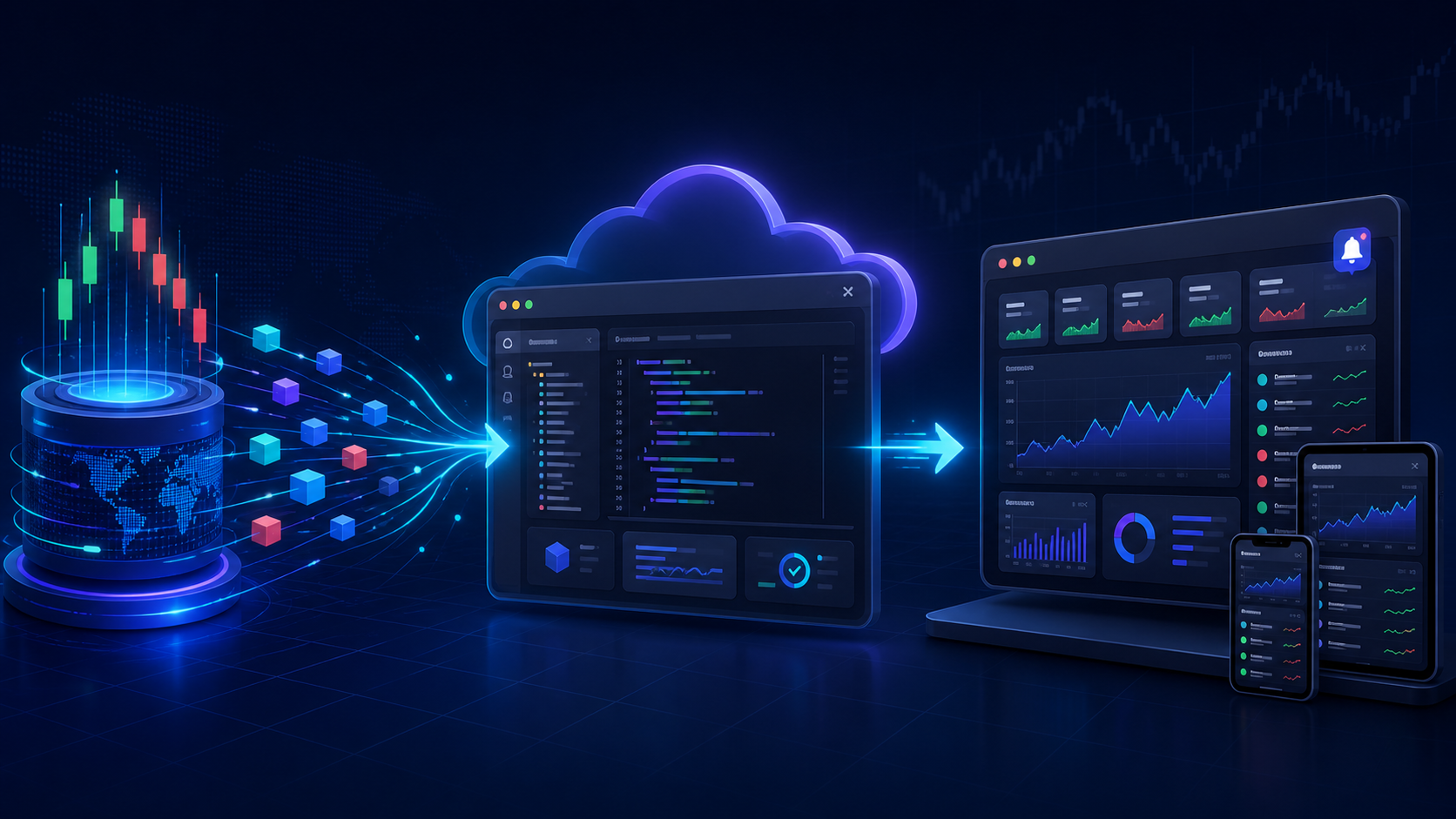 Financial market data flowing through a secure server into a Replit application