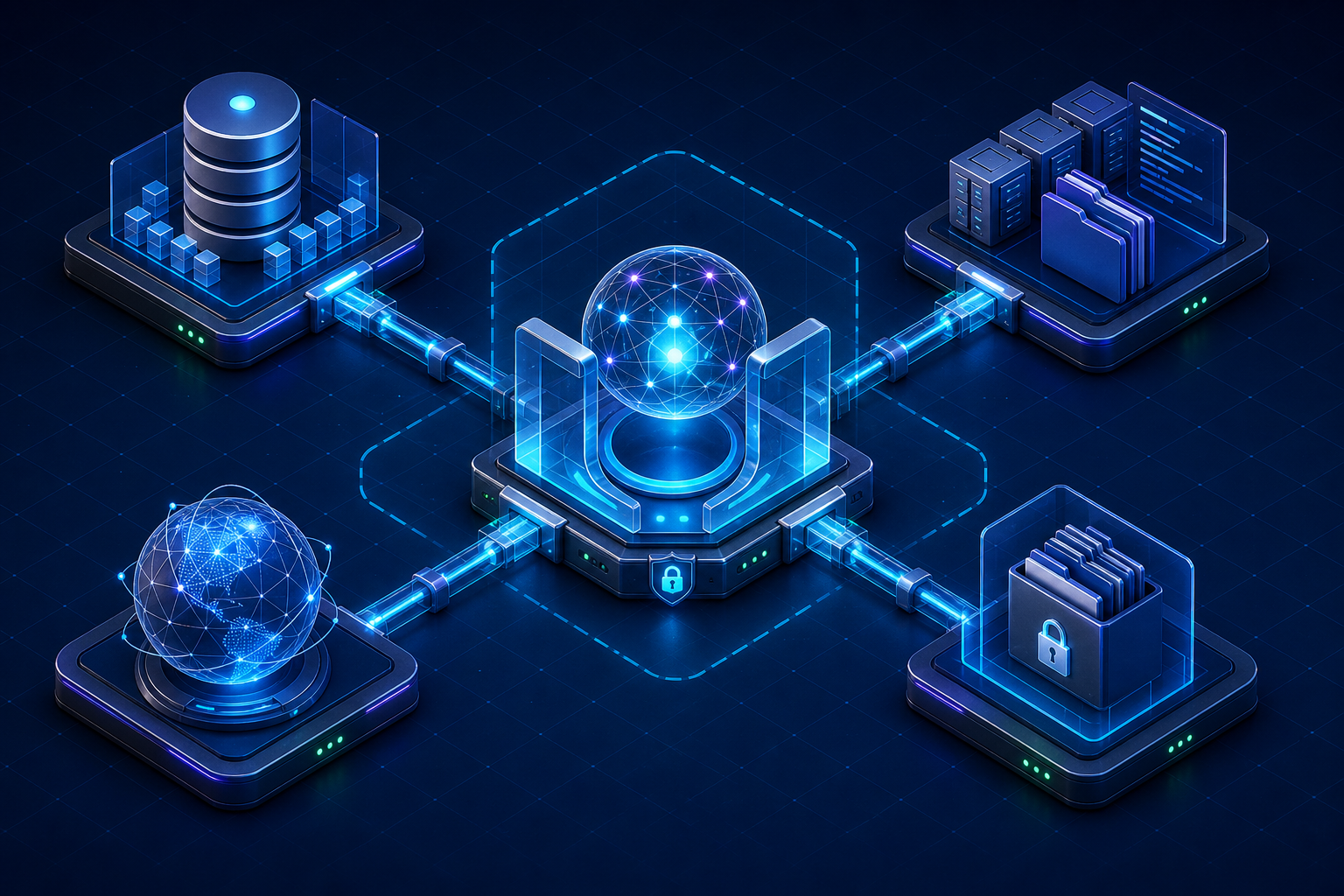 Secure capability routing from an AI model through an MCP client bridge to data, repositories, web knowledge, and controlled files