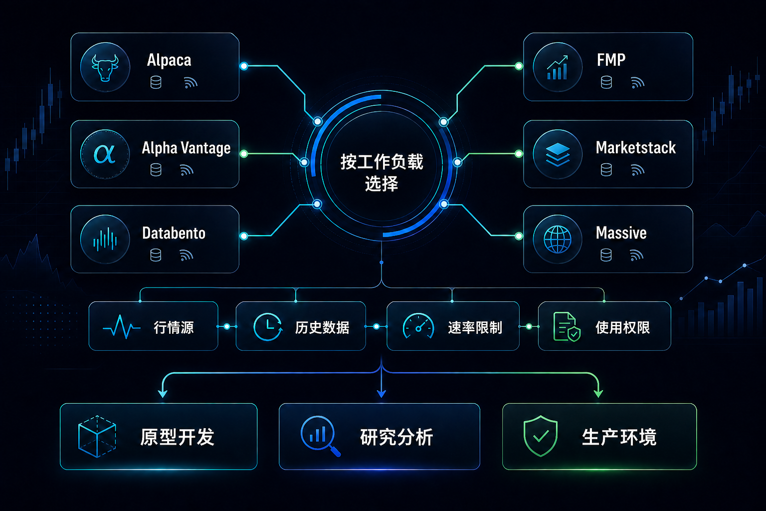 按行情源、历史数据、速率限制与使用权限对比六家股票 API 提供商的决策矩阵
